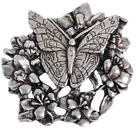 Vintage 1998 Birds & Blooms Pewter Butterfly Flower Brooch Limited Edition - Picture 1 of 9